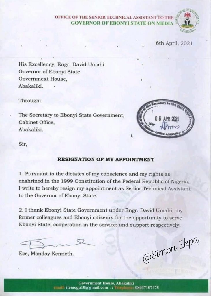 Technical Assistant To The Governor Of Ebonyi State